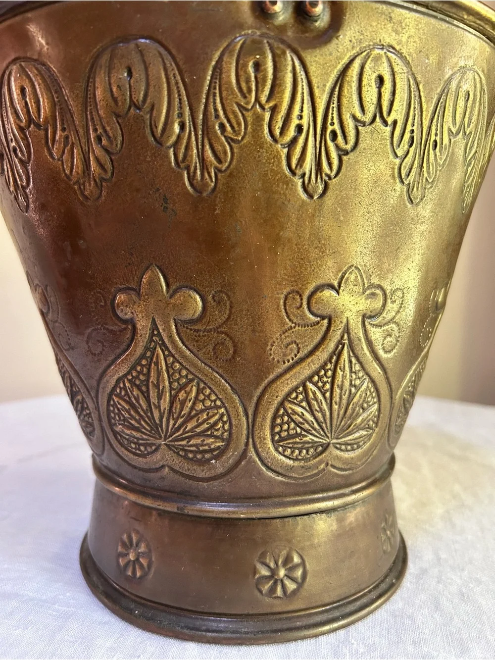 Vintage Mid-Century Embossed Brass Coal Bucket